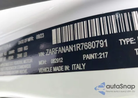 2024 Alfa Romeo Giulia Awd из США, поврежденный, VIN ZARFANAN1R7680791